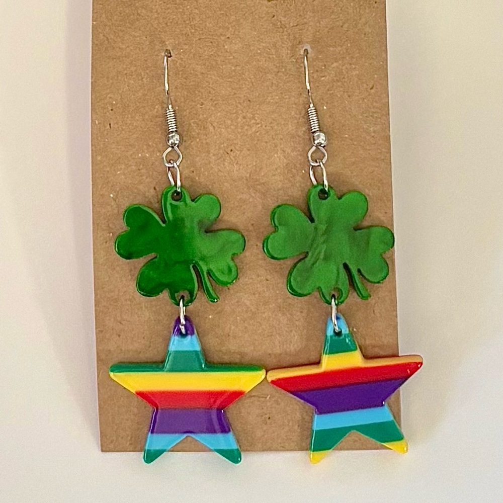 Rainbow Star and Shamrock Earrings ~ St Patrick’s Day ~ Irish ~ lgbtq 🏳️‍🌈 ☘️